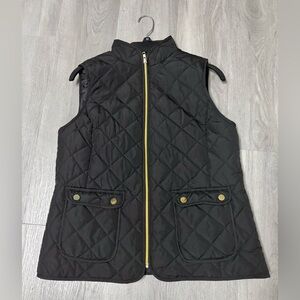 St John’s Bay Black Quilted Vest With Gold Zipper & Pockets Women’s Size Medium
